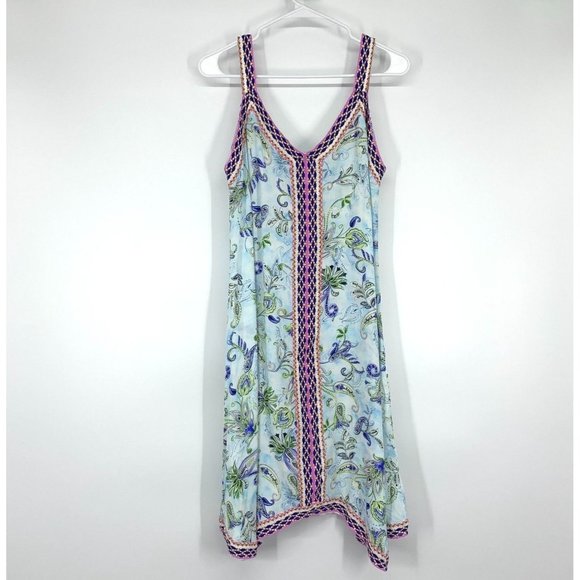 Sundance Beach Breeze Dress Blue Floral Print Sleeveless V Neck - Picture 3 of 10